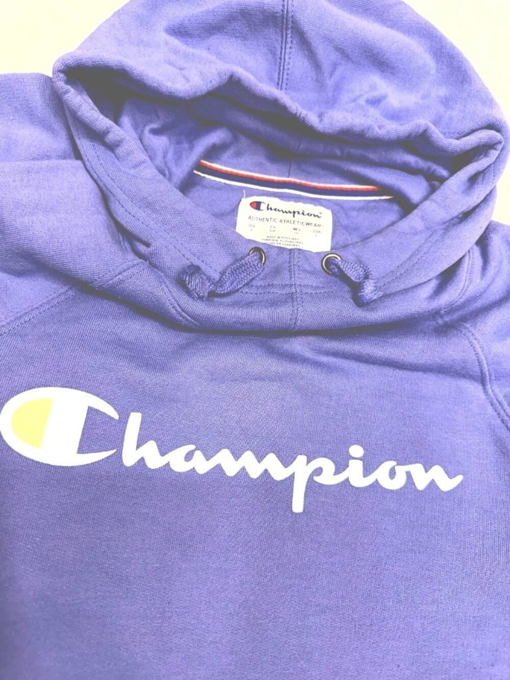 Champion Hoodie Womens S Blue Powerblend Script Logo Raglan Sleeve Sweatshirt - Picture 5 of 5